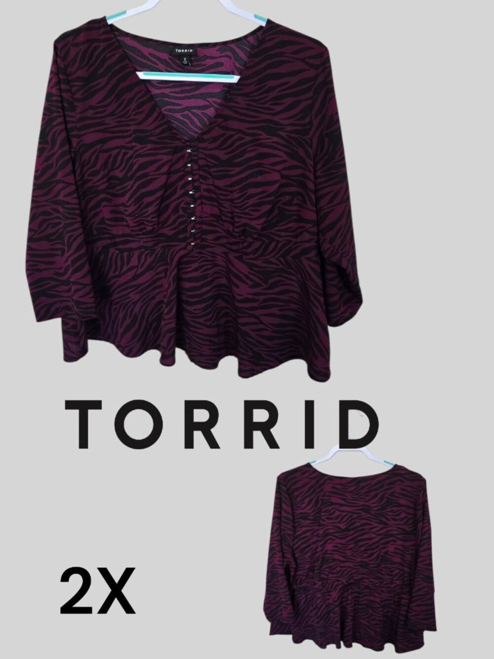 Torrid Chablis Zebra Print Peplum Corset Blouse Top Womens Plus 2X